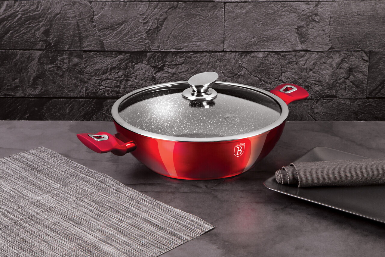 Tigaie Wok cu capac Berlinger Haus, Burgundy, 30 cm, aluminiu forjat, rosu - imagine 4